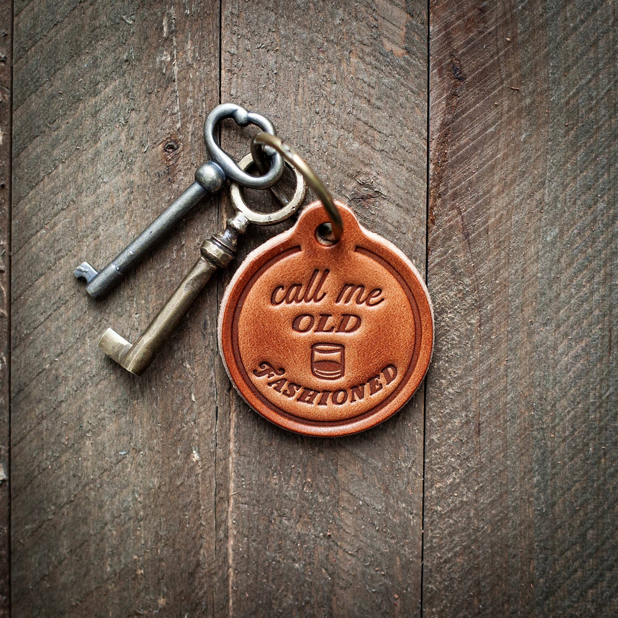 Sugarhouse Leather Call Me Old Fashioned Leather Keychain Circle